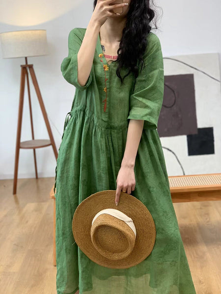 Women Summer Artsy Solid Jacquard Ramie Dress AA1008 Ada Fashion