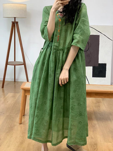 Women Summer Artsy Solid Jacquard Ramie Dress AA1008 Ada Fashion