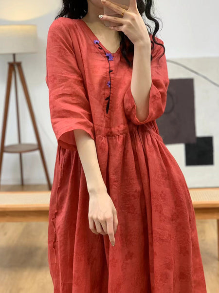 Women Summer Artsy Solid Jacquard Ramie Dress AA1008 Ada Fashion