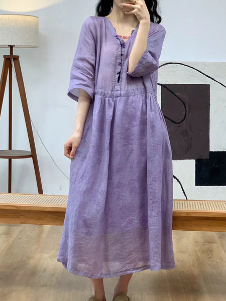 Women Summer Artsy Solid Jacquard Ramie Dress AA1008 Ada Fashion