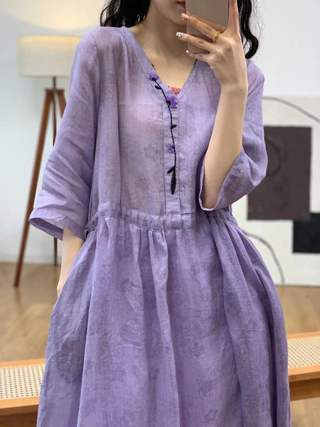 Women Summer Artsy Solid Jacquard Ramie Dress AA1008 Ada Fashion