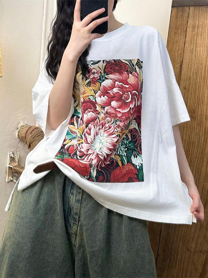 Women Summer Casual Flower Spliced Cotton Shirt AA1010 Ada Fashion