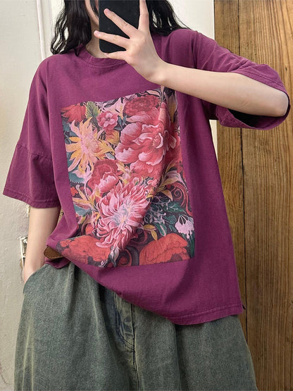 Women Summer Casual Flower Spliced Cotton Shirt AA1010 Ada Fashion