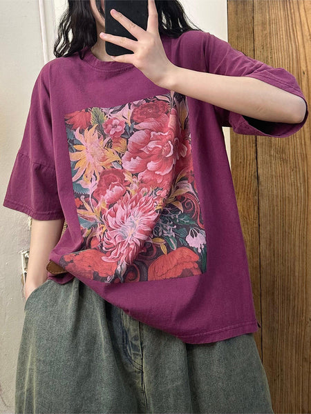 Women Summer Casual Flower Spliced Cotton Shirt AA1010 Ada Fashion