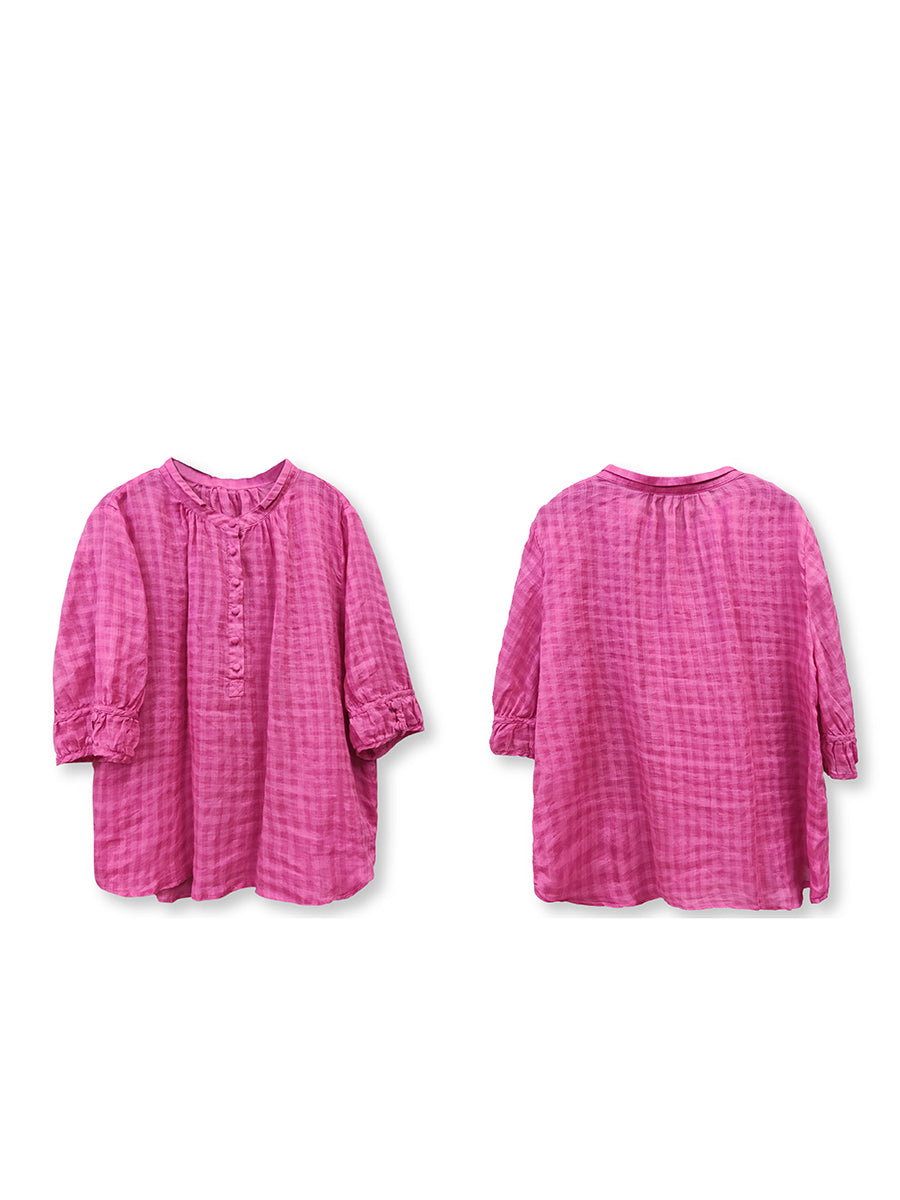 Plus Size Women Artsy Summer Plaid 100%Ramie Shirt AA1014 Ada Fashion