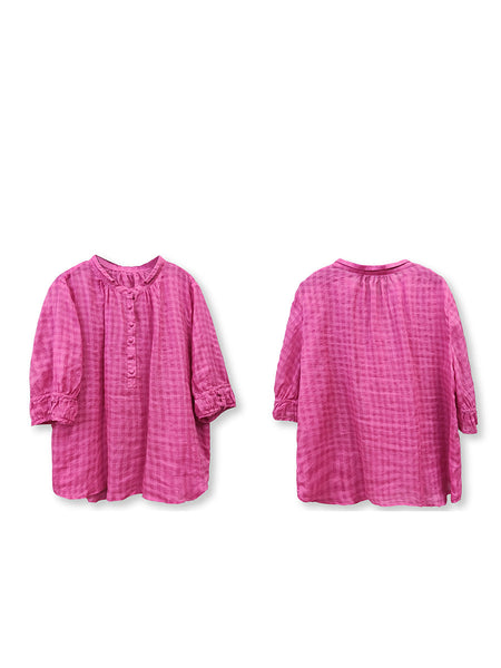 Plus Size Women Artsy Summer Plaid 100%Ramie Shirt AA1014 Ada Fashion