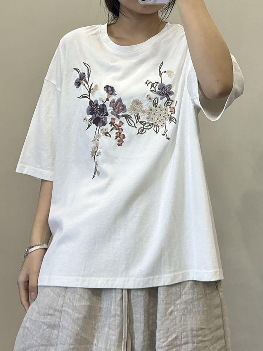 Women Summer Floral Embroidery Cotton Shirt AA1027 Ada Fashion