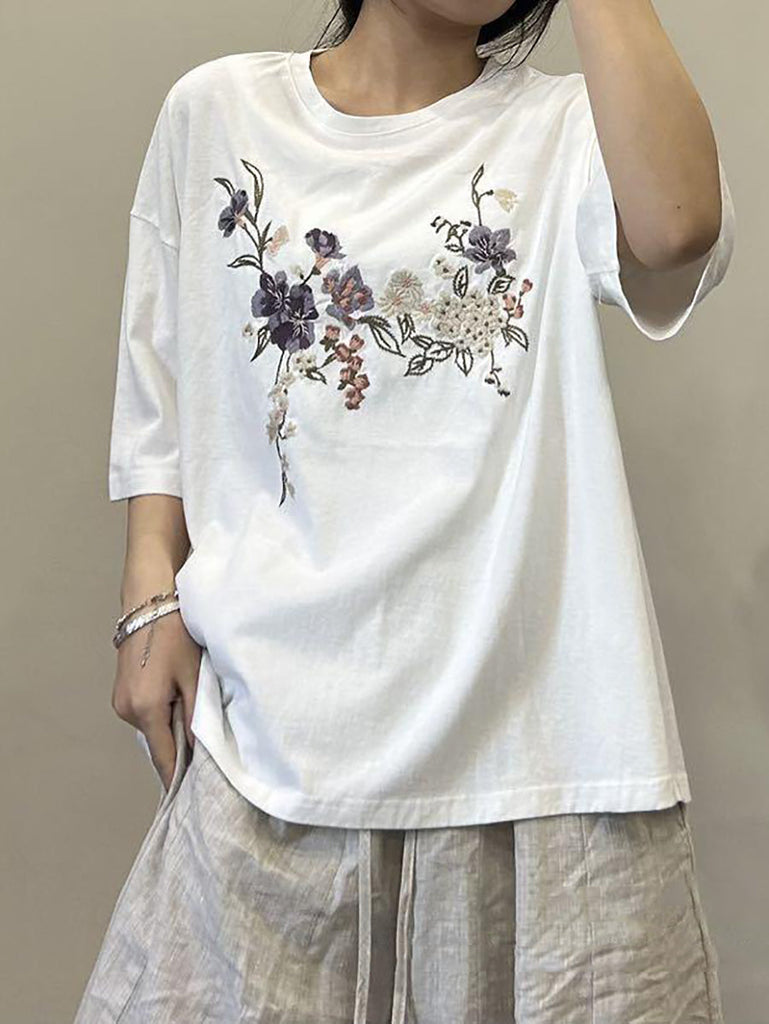Women Summer Floral Embroidery Cotton Shirt AA1027 Ada Fashion