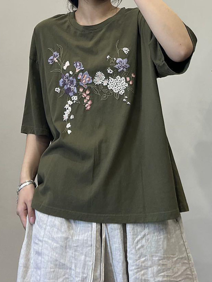 Women Summer Floral Embroidery Cotton Shirt AA1027 Ada Fashion