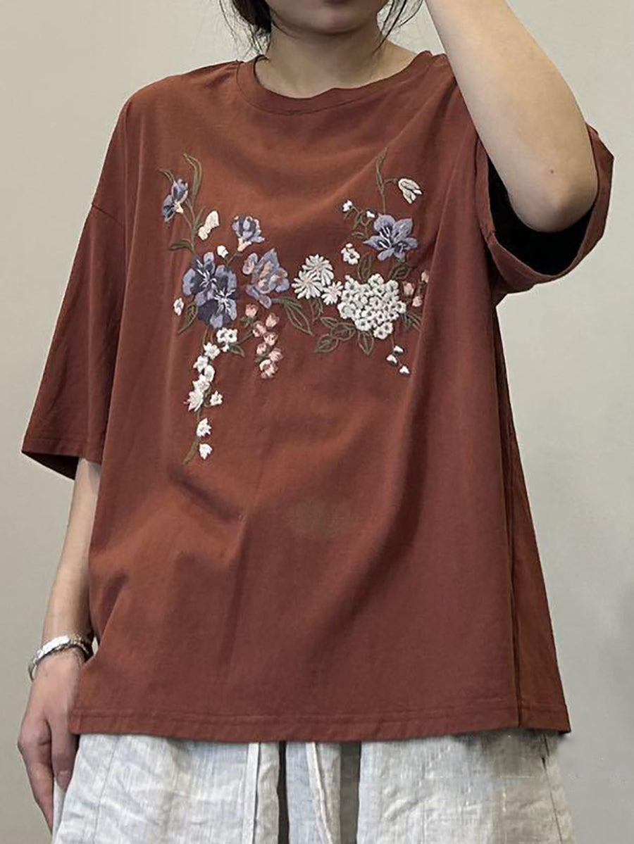 Women Summer Floral Embroidery Cotton Shirt AA1027 Ada Fashion