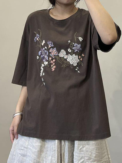 Women Summer Floral Embroidery Cotton Shirt AA1027 Ada Fashion