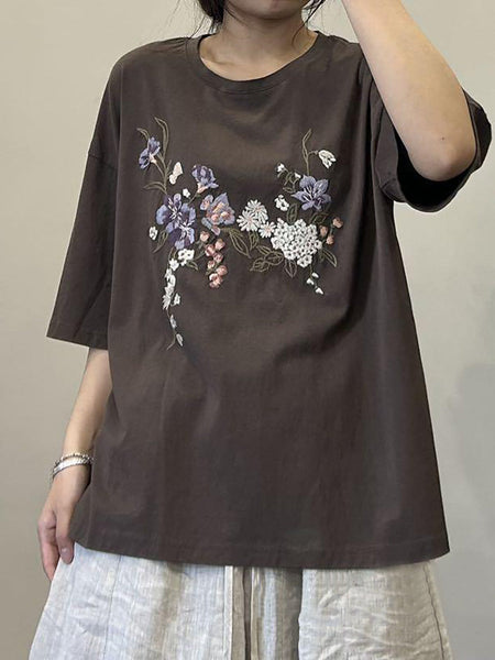 Women Summer Floral Embroidery Cotton Shirt AA1027 Ada Fashion
