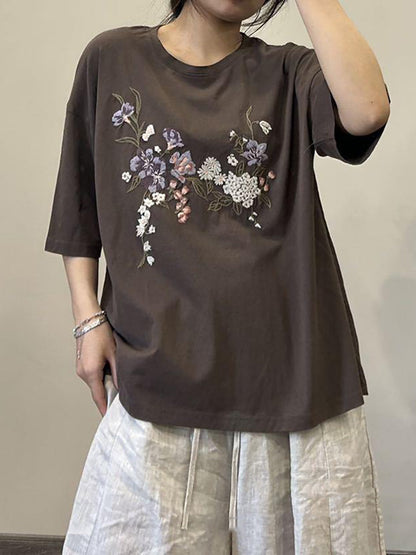 Women Summer Floral Embroidery Cotton Shirt AA1027 Ada Fashion