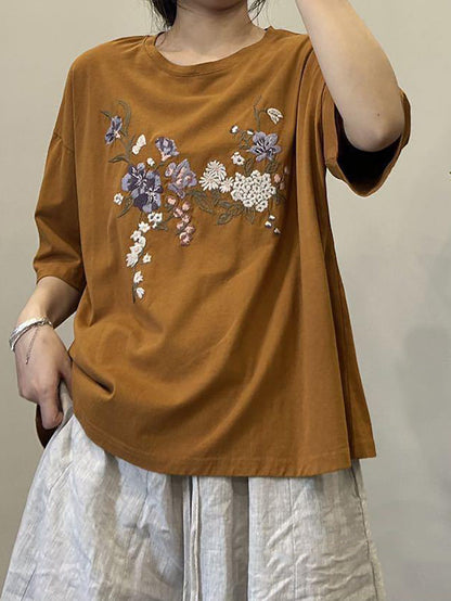 Women Summer Floral Embroidery Cotton Shirt AA1027 Ada Fashion