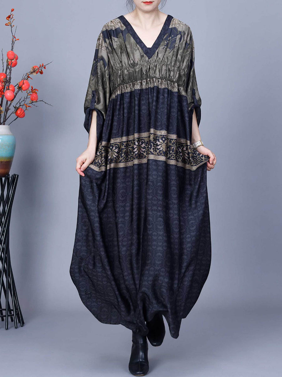 Women Summer Jacquard Spliced Shirred V-Neck Dress AA1030 Ada Fashion