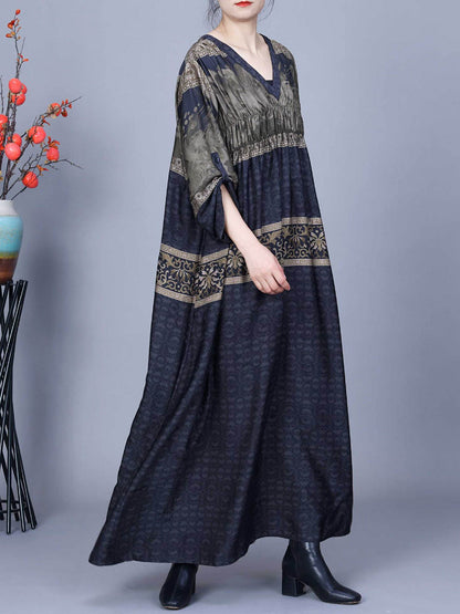 Women Summer Jacquard Spliced Shirred V-Neck Dress AA1030 Ada Fashion