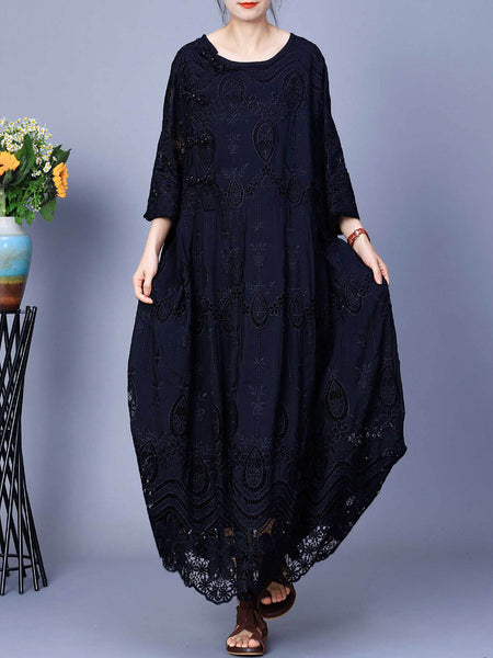 Women Summer Artsy Embroidery Loose Maxi Dress AA1031 Ada Fashion