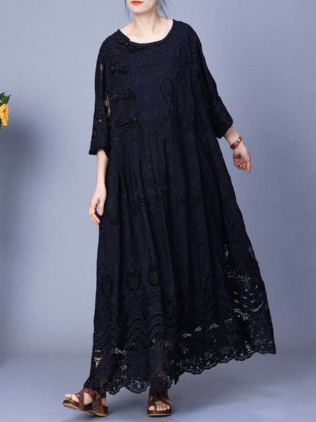 Women Summer Artsy Embroidery Loose Maxi Dress AA1031 Ada Fashion