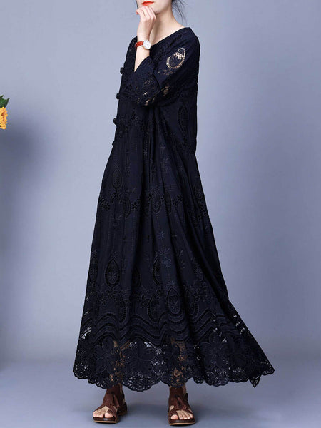 Women Summer Artsy Embroidery Loose Maxi Dress AA1031 Ada Fashion