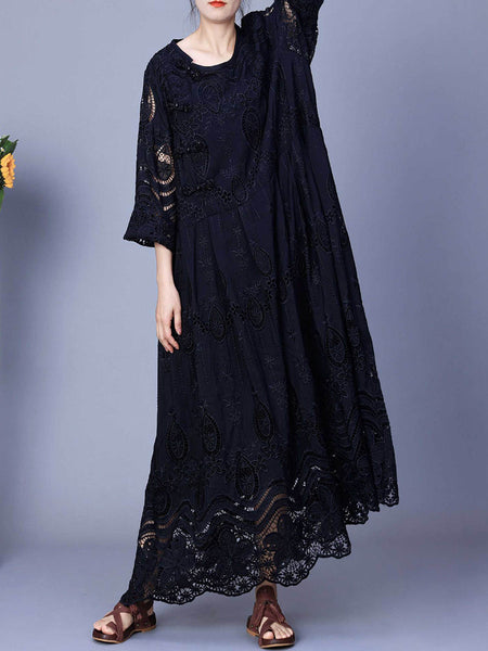 Women Summer Artsy Embroidery Loose Maxi Dress AA1031 Ada Fashion