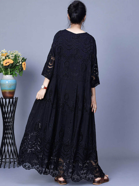 Women Summer Artsy Embroidery Loose Maxi Dress AA1031 Ada Fashion