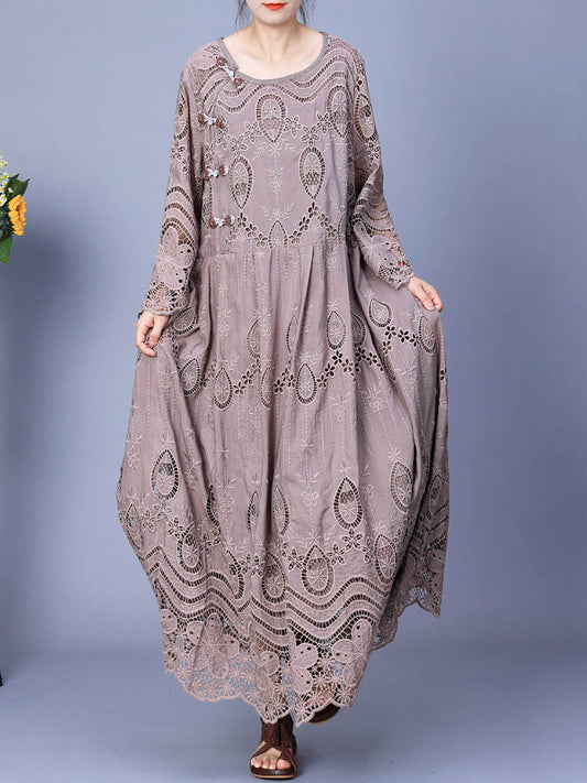 Women Summer Artsy Embroidery Loose Maxi Dress AA1031 Ada Fashion