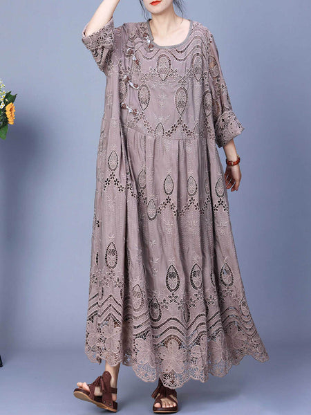 Women Summer Artsy Embroidery Loose Maxi Dress AA1031 Ada Fashion