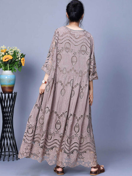 Women Summer Artsy Embroidery Loose Maxi Dress AA1031 Ada Fashion