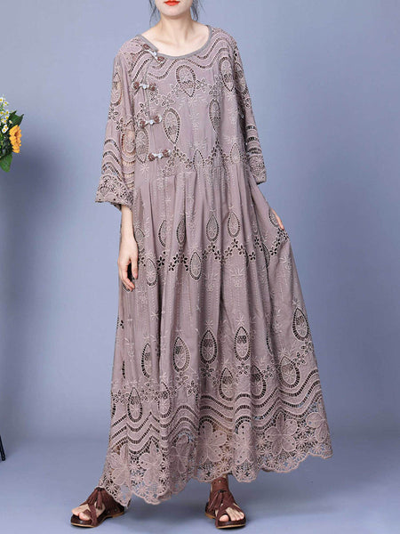 Women Summer Artsy Embroidery Loose Maxi Dress AA1031 Ada Fashion