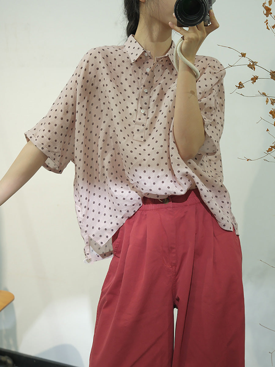 Women Casual Dot Summer Cotton Shirt AA1046 Ada Fashion