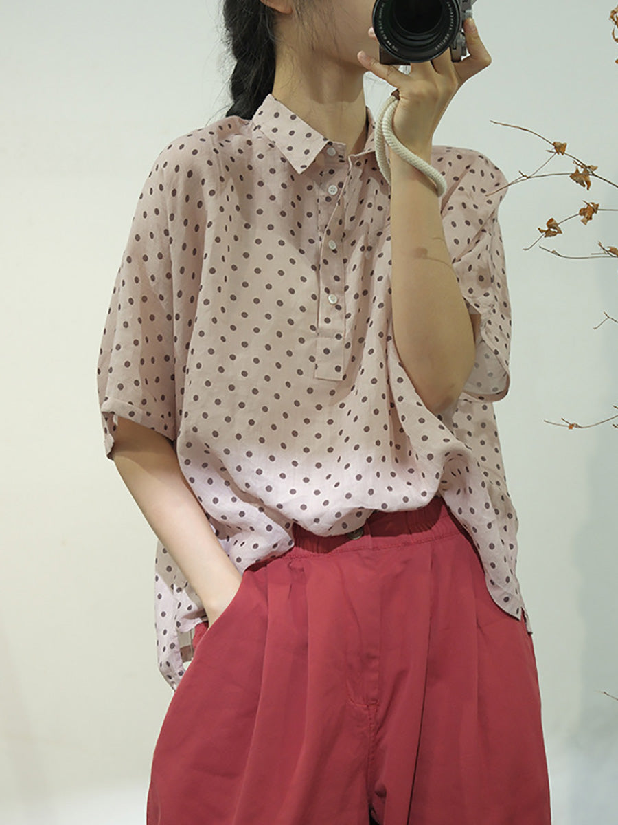 Women Casual Dot Summer Cotton Shirt AA1046 Ada Fashion