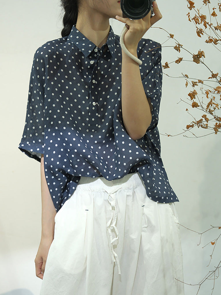 Women Casual Dot Summer Cotton Shirt AA1046 Ada Fashion