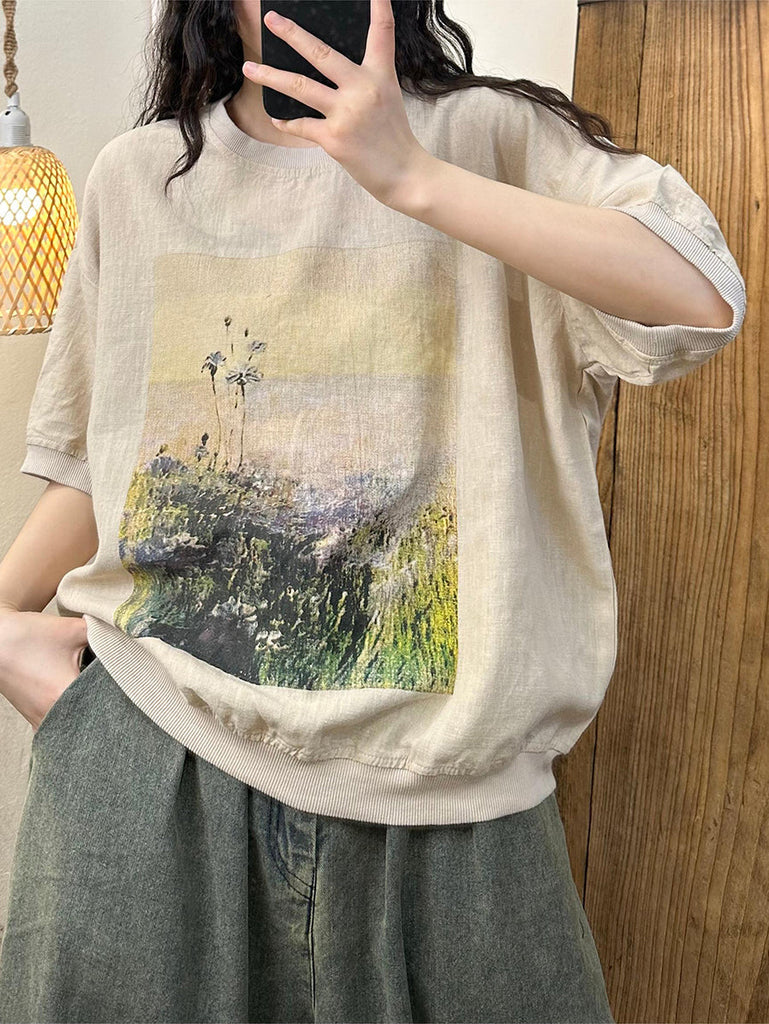 Women Summer Casual Spliced Linen Loose Shirt QW1041 Ada Fashion