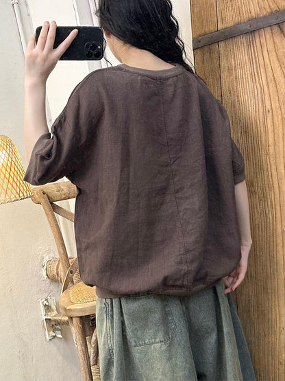 Women Summer Casual Spliced Linen Loose Shirt QW1041 Ada Fashion