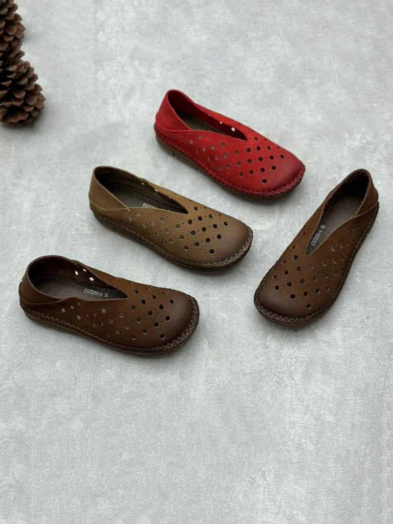 Women Summer Vintage Leather Cutout Flat Shoes QW1051 Ada Fashion