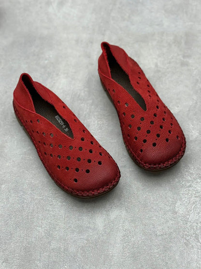 Women Summer Vintage Leather Cutout Flat Shoes QW1051 Ada Fashion