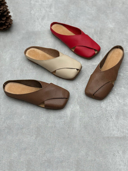 Women Summer Solid Leather Spliced Slippers QW1047 Ada Fashion