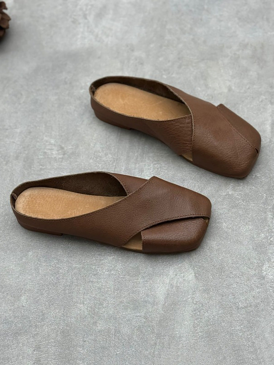 Women Summer Solid Leather Spliced Slippers QW1047 Ada Fashion