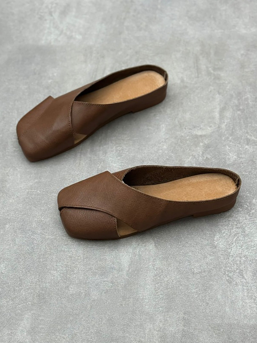 Women Summer Solid Leather Spliced Slippers QW1047 Ada Fashion