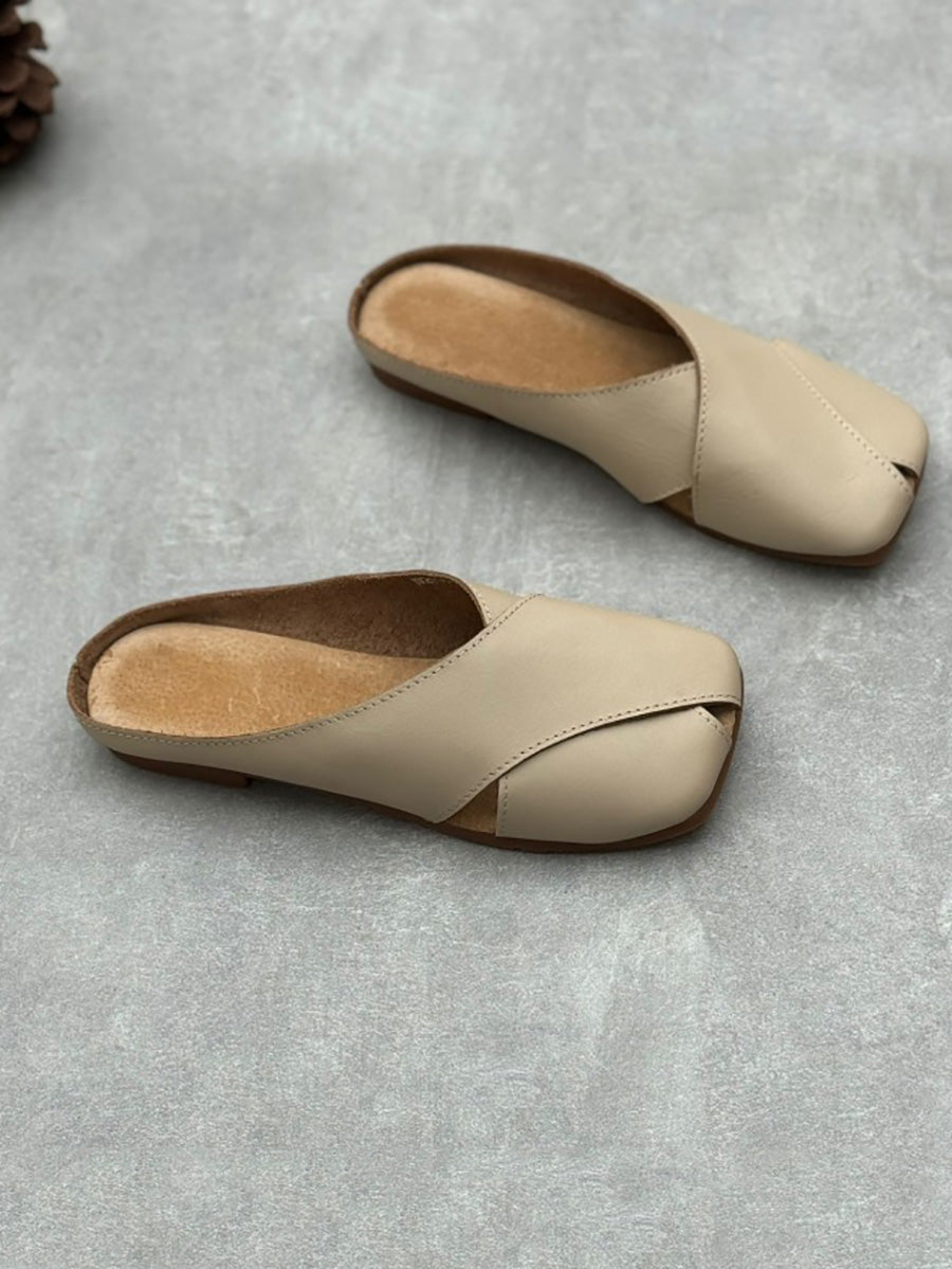 Women Summer Solid Leather Spliced Slippers QW1047 Ada Fashion