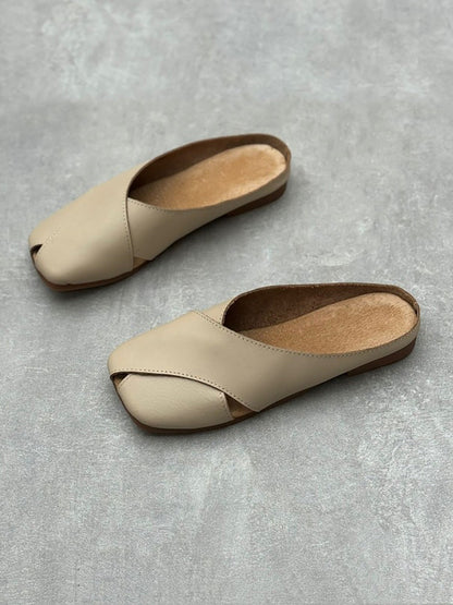 Women Summer Solid Leather Spliced Slippers QW1047 Ada Fashion