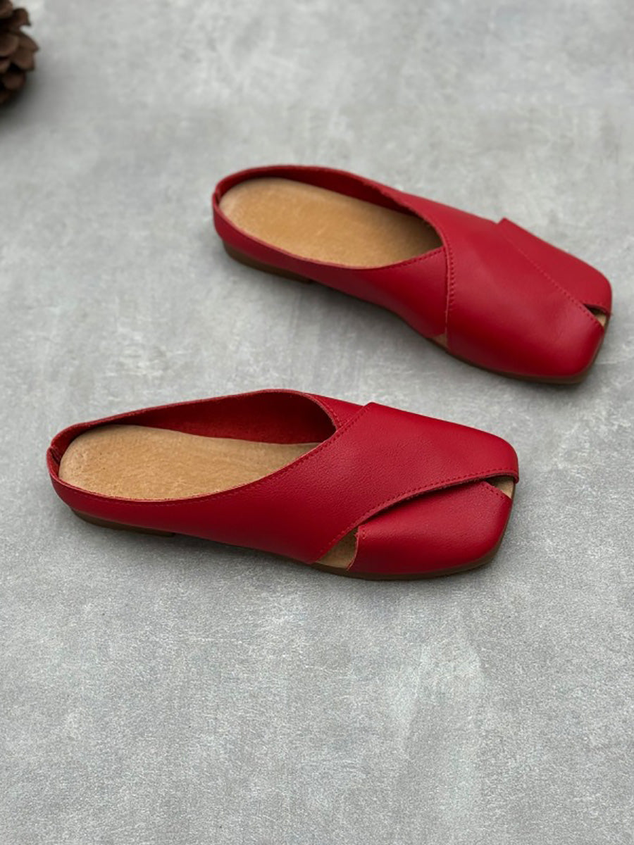 Women Summer Solid Leather Spliced Slippers QW1047 Ada Fashion