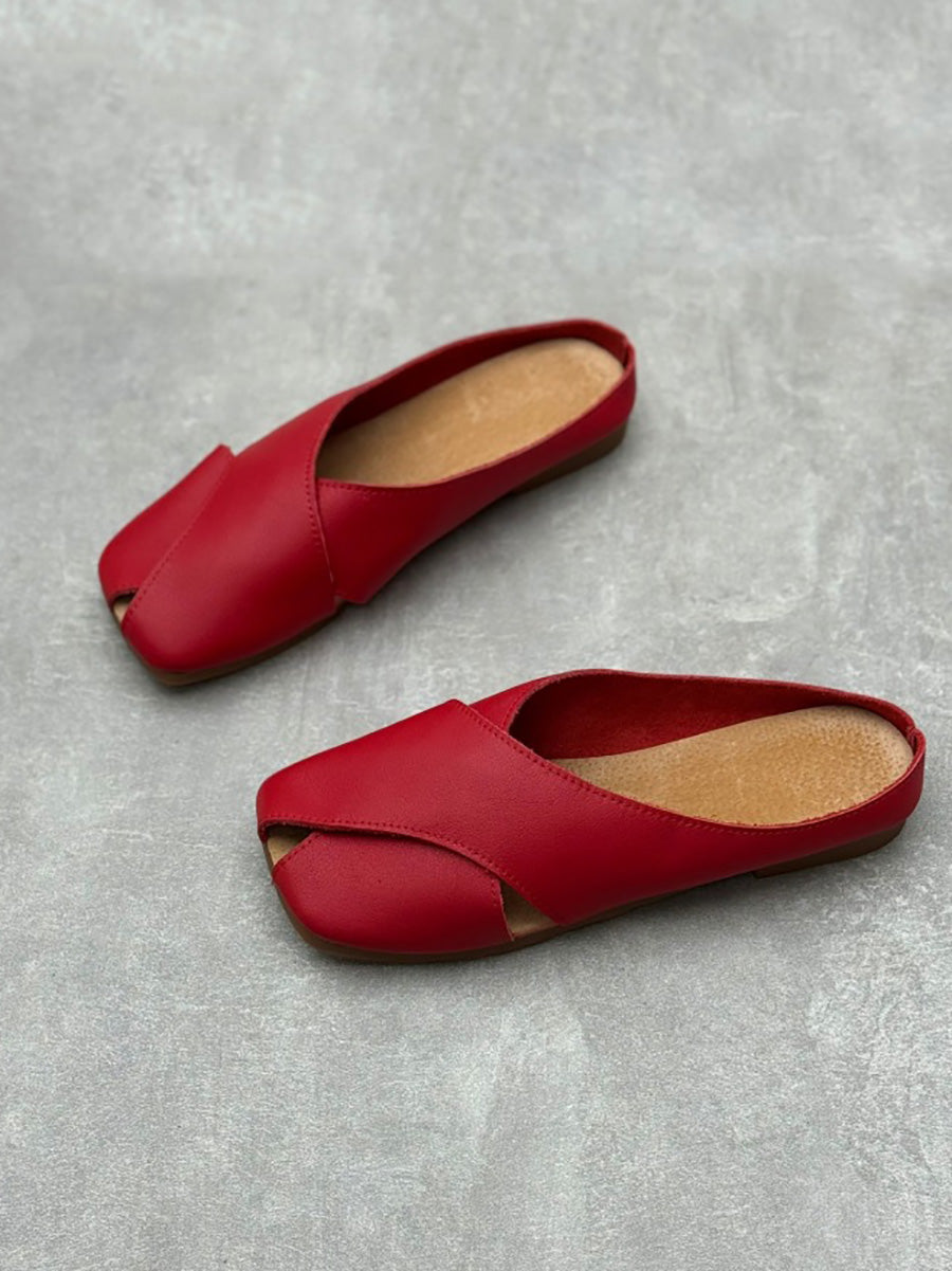 Women Summer Solid Leather Spliced Slippers QW1047 Ada Fashion