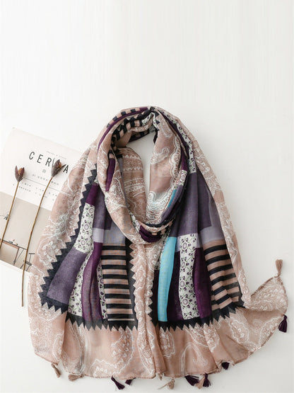 Women Artsy Summer Spliced Shawl Scarf QW1002 Ada Fashion