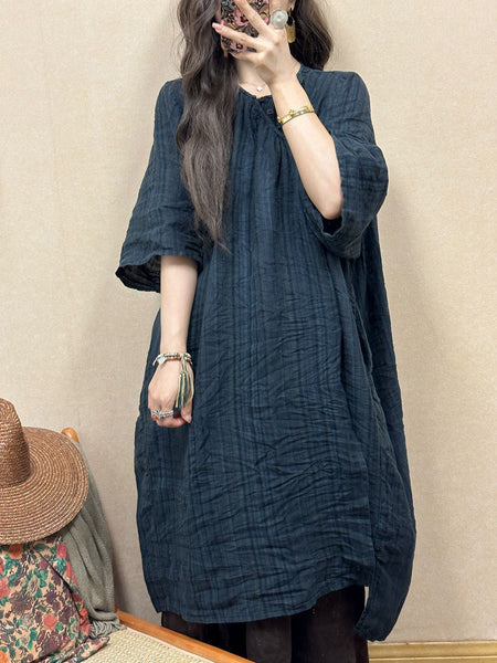 Women Retro Summer Stripe Linen Loose Dress QW1001 Ada Fashion