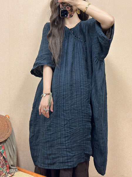 Women Retro Summer Stripe Linen Loose Dress QW1001 Ada Fashion