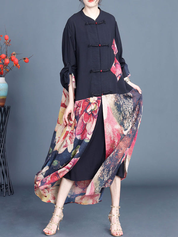 Women Summer Ethnic Flower Spliced Long Shirt Coat QW1008 Ada Fashion
