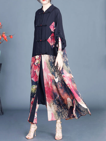 Women Summer Ethnic Flower Spliced Long Shirt Coat QW1008 Ada Fashion