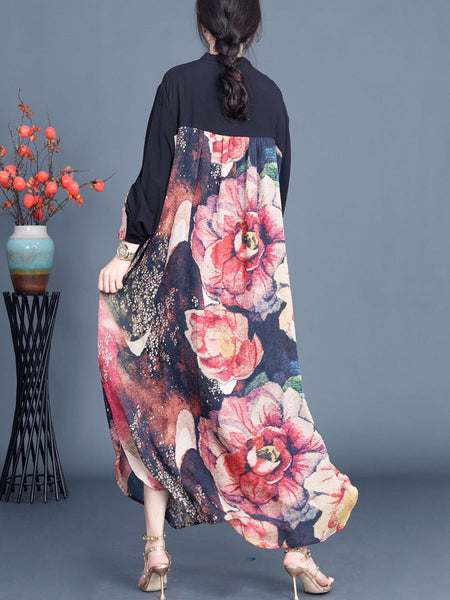 Women Summer Ethnic Flower Spliced Long Shirt Coat QW1008 Ada Fashion