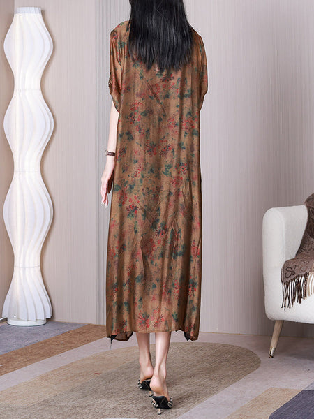 Women Summer Retro Floral Spliced Silk Long Shirt Coat QW1009 Ada Fashion
